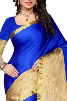Blue woven cotton saree with blouse