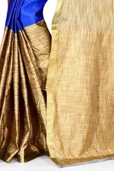 Blue woven cotton saree with blouse