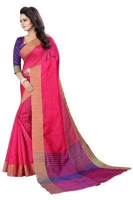 Pink Woven Cotton Saree With Blouse 2