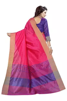 Pink Woven Cotton Saree With Blouse