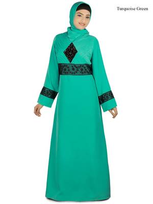 MyBatua Turqoise Polyester Arabian Style Islamic Wear For Women Muslim Abaya With Hijab 1