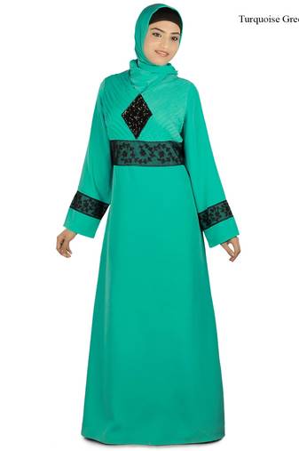 MyBatua Turqoise Polyester Arabian Style Islamic Wear For Women Muslim Abaya With Hijab