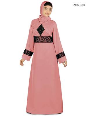 MyBatua Pink Polyester Arabian Style Islamic Wear For Women Muslim Abaya With Hijab 1