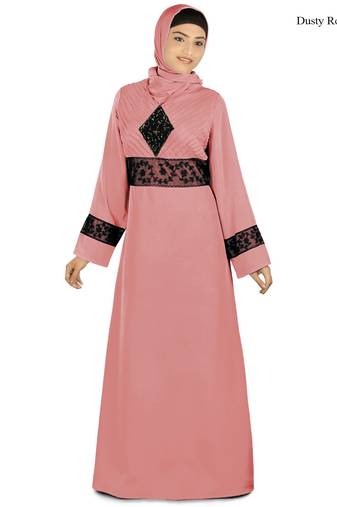 MyBatua Pink Polyester Arabian Style Islamic Wear For Women Muslim Abaya With Hijab