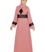 MyBatua Pink Polyester Arabian Style Islamic Wear For Women Muslim Abaya With Hijab