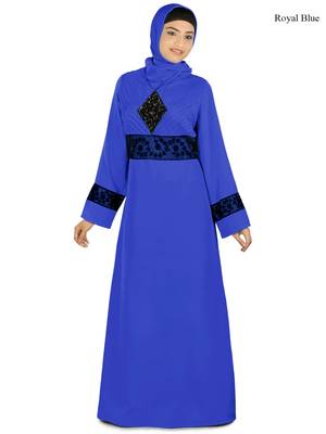 MyBatua Blue Polyester Arabian Style Islamic Wear For Women Muslim Abaya With Hijab 1