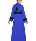 MyBatua Blue Polyester Arabian Style Islamic Wear For Women Muslim Abaya With Hijab