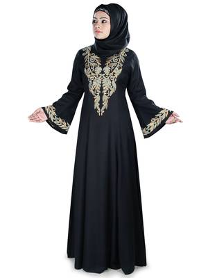 Black Viscose Arabian Style Islamic Ramadan Eid Abaya with Hijab 1