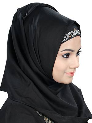 Black Viscose Arabian Style Islamic Ramadan Eid Abaya with Hijab 2