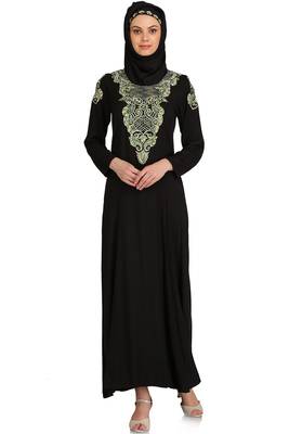 MyBatua Black Viscose Arabian Style Islamic Wear For Women Muslim Abaya With Hijab 1