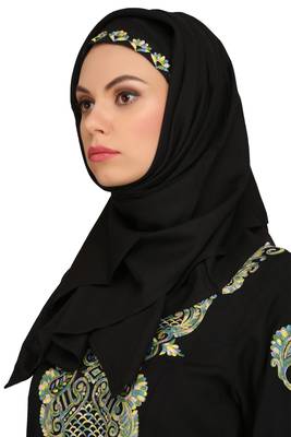 MyBatua Black Viscose Arabian Style Islamic Wear For Women Muslim Abaya With Hijab 4