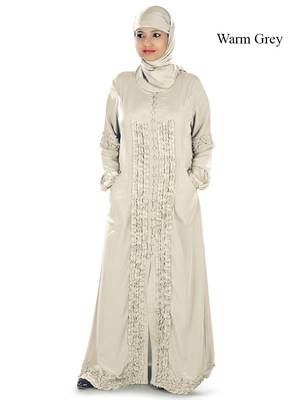 MyBatua Grey Polyester Arabian Style Islamic Wear For Women Muslim Abaya With Hijab 1