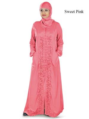 MyBatua Pink Polyester Arabian Style Islamic Wear For Women Muslim Abaya With Hijab 1