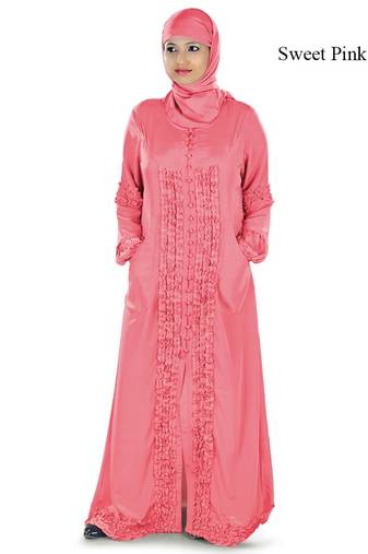 MyBatua Pink Polyester Arabian Style Islamic Wear For Women Muslim Abaya With Hijab