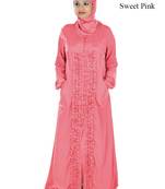 MyBatua Pink Polyester Arabian Style Islamic Wear For Women Muslim Abaya With Hijab