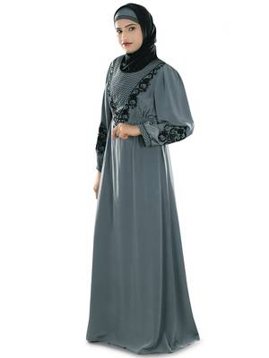 MyBatua Grey Polyester Arabian Style Islamic Wear For Women Muslim Abaya With Hijab 1