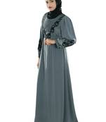 MyBatua Grey Polyester Arabian Style Islamic Wear For Women Muslim Abaya With Hijab