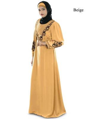 MyBatua Beige Polyester Arabian Style Islamic Wear For Women Muslim Abaya With Hijab 1