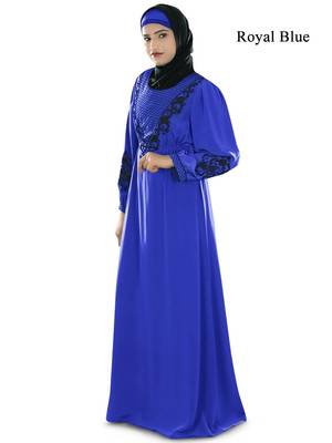 MyBatua Blue Polyester Arabian Style Islamic Wear For Women Muslim Abaya With Hijab 1