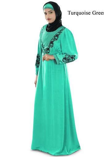 MyBatua Turqoise Polyester Arabian Style Islamic Wear For Women Muslim Abaya With Hijab