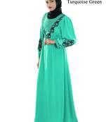 MyBatua Turqoise Polyester Arabian Style Islamic Wear For Women Muslim Abaya With Hijab