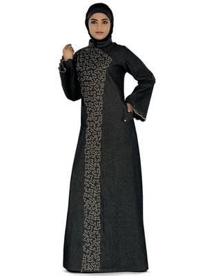 MyBatua Black Denim Arabian Style Islamic Wear For Women Muslim Abaya With Hijab 1