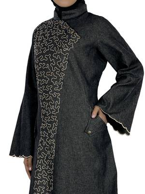 MyBatua Black Denim Arabian Style Islamic Wear For Women Muslim Abaya With Hijab 2