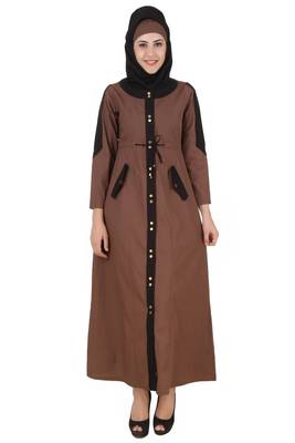MyBatua Brown Cotton Arabian Style Islamic Wear For Women Muslim Abaya With Hijab 1