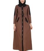 MyBatua Brown Cotton Arabian Style Islamic Wear For Women Muslim Abaya With Hijab