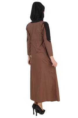 MyBatua Brown Cotton Arabian Style Islamic Wear For Women Muslim Abaya With Hijab 2