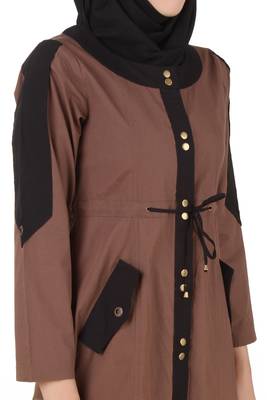MyBatua Brown Cotton Arabian Style Islamic Wear For Women Muslim Abaya With Hijab 3