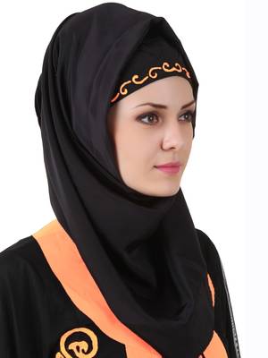 MyBatua Black Polyester Arabian Style Islamic Wear For Women Muslim Abaya With Hijab 3