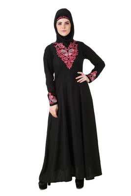 MyBatua Black Viscose Arabian Style Islamic Wear For Women Muslim Abaya With Hijab 1