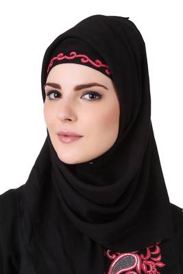 MyBatua Black Viscose Arabian Style Islamic Wear For Women Muslim Abaya With Hijab 4