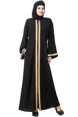 MyBatua Black Polyester Arabian Style Islamic Wear For Women Muslim Abaya With Hijab 1