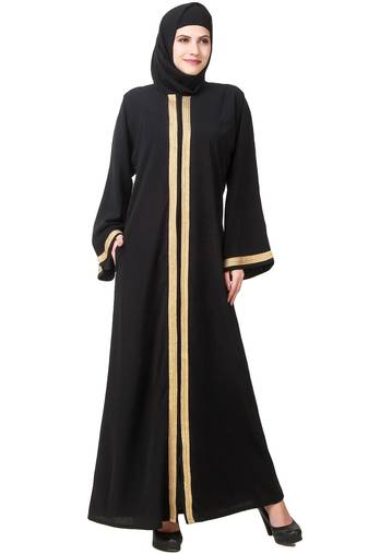 MyBatua Black Polyester Arabian Style Islamic Wear For Women Muslim Abaya With Hijab