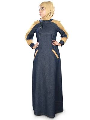 MyBatua Blue Denim Arabian Style Islamic Wear For Women Muslim Abaya With Hijab 1