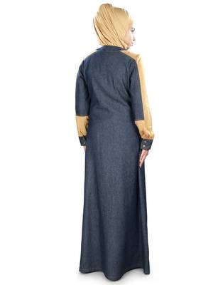 MyBatua Blue Denim Arabian Style Islamic Wear For Women Muslim Abaya With Hijab 4