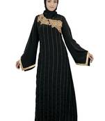 MyBatua Black Polyester Arabian Style Islamic Wear For Women Muslim Abaya With Hijab