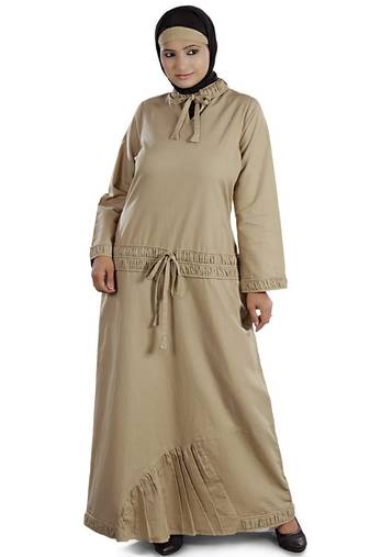 MyBatua Beige Cotton Arabian Style Islamic Wear For Women Muslim Abaya With Hijab