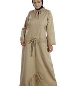 MyBatua Beige Cotton Arabian Style Islamic Wear For Women Muslim Abaya With Hijab