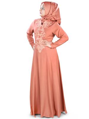 MyBatua Peach Viscose Arabian Style Islamic Wear For Women Muslim Abaya With Hijab 1