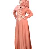 MyBatua Peach Viscose Arabian Style Islamic Wear For Women Muslim Abaya With Hijab