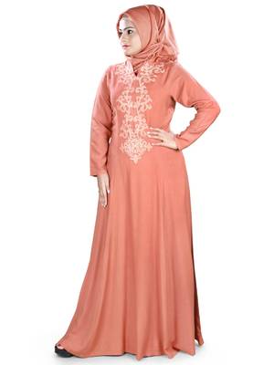 MyBatua Peach Viscose Arabian Style Islamic Wear For Women Muslim Abaya With Hijab 2