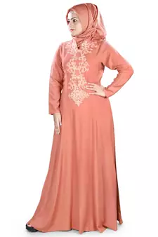 MyBatua Peach Viscose Arabian Style Islamic Wear For Women Muslim Abaya With Hijab
