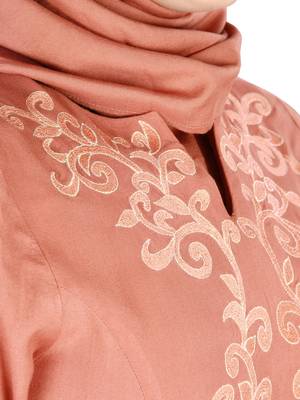 MyBatua Peach Viscose Arabian Style Islamic Wear For Women Muslim Abaya With Hijab 3