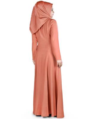 MyBatua Peach Viscose Arabian Style Islamic Wear For Women Muslim Abaya With Hijab 5