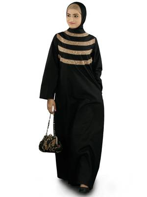 MyBatua Black Cotton Arabian Style Islamic Wear For Women Muslim Abaya With Hijab 1