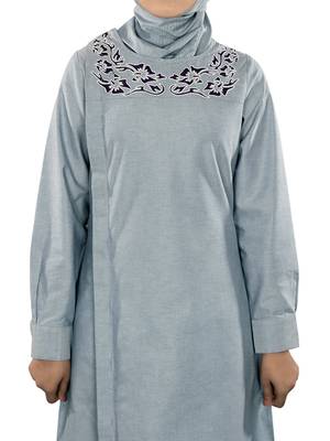 MyBatua Blue Chambray Arabian Style Islamic Wear For Women Muslim Abaya With Hijab 3
