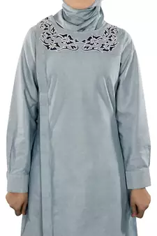 MyBatua Blue Chambray Arabian Style Islamic Wear For Women Muslim Abaya With Hijab